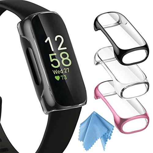 Fintie Hülle kompatibel mit Fitbit Inspire 3 / Inspire 2 / Inspire HR Schutzhülle, [3 Stück] Ultradünne Leichte Displayschutz Schutz Gehäuse Abdeckung, 1 Schwarz + 1 Rosa + 1 Transparent von Fintie