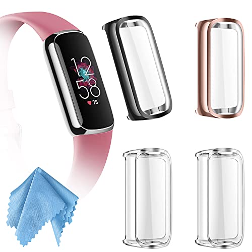 Fintie Hülle kompatibel mit Fitbit Luxe Schutzhülle, [4 Stück] Ultradünne Leichte Displayschutz Schutz Gehäuse Abdeckung, 1 Schwarz + 1 Roségold + 2 Transparent von Fintie