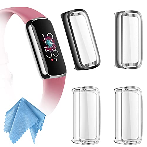 Fintie Hülle kompatibel mit Fitbit Luxe Schutzhülle, [4 Stück] Ultradünne Leichte Displayschutz Schutz Gehäuse Abdeckung, 1 Schwarz + 1 Silber + 2 Transparent von FINTIE
