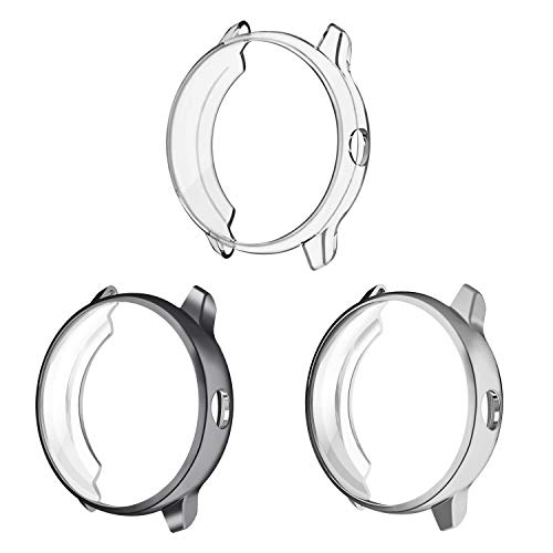 FINTIE Hülle kompatibel mit Garmin Vivoactive 3 Smartwatch - [3 Stück] Ultra-Dünn Leichte Polycarbonat Schutz Gehaüse Abdeckung, Silber/Himmelgrau/Transparent von FINTIE