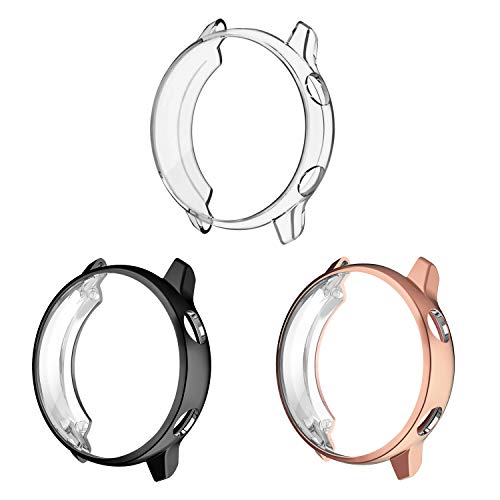 Fintie Hülle kompatibel mit Samsung Galaxy Watch Active 40mm Smart Watch - [3 Stück] Ultra-Dünn Leichte Displayschutzfolie Polycarbonat Schutz Gehaüse Abdeckung, Schwarz/Roségold/Transparent von Fintie