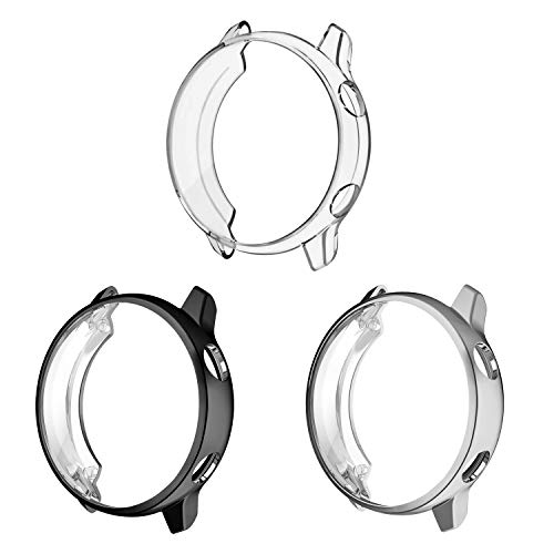 Fintie Hülle kompatibel mit Samsung Galaxy Watch Active 40mm Smart Watch - [3 Stück] Ultra-Dünn Leichte Displayschutzfolie Polycarbonat Schutz Gehaüse Abdeckung, Schwarz/Transparent/Silber von FINTIE