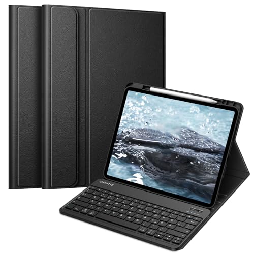 FINTIE Hülle mit Tastatur für iPad Air 13 Zoll (M3) 2025, (M2) 2024 Keyboard, Soft TPU Rückseite Gehäuse Schutzhülle mit Stifthalter, magnetisch Abnehmbarer Tastatur QWERTZ Layout, Schwarz von FINTIE