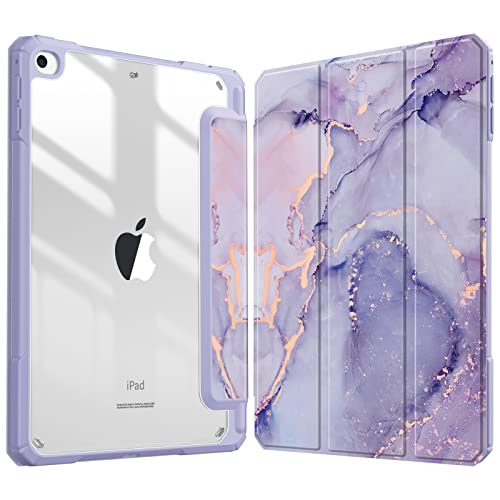 Fintie Hybrid Hülle Kompatibel mit iPad Mini 5 2019 / iPad Mini 4 7,9 Zoll - [Eingebauter Stifthalter] Stoßfeste Abdeckung mit Transparent Klar Hartschalen Rückseite Schutzhülle, Lila Marmor von FINTIE