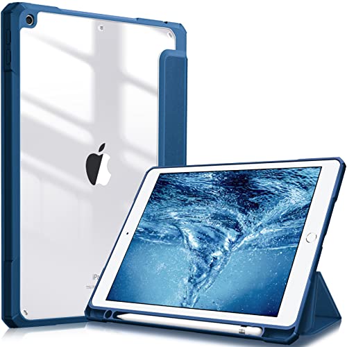 Fintie Hybrid Hülle für 10.2 Zoll iPad 9. Generation 2021/8. Gen 2020/7. Gen 2019 mit Stifthalter - Stoßfeste Schutzhülle mit transparenter Hartschale auf der Rückseite, Blau von Fintie