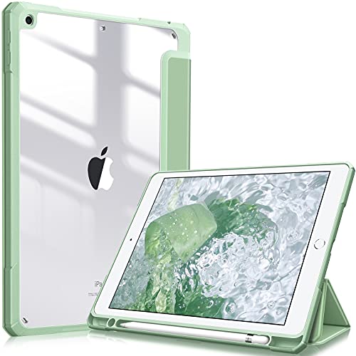 Fintie Hybrid Hülle für 10.2 Zoll iPad 9. Generation 2021/8. Gen 2020/7. Gen 2019 mit Stifthalter - Stoßfeste Schutzhülle mit transparenter Hartschale auf der Rückseite, Pastellgrün von Fintie