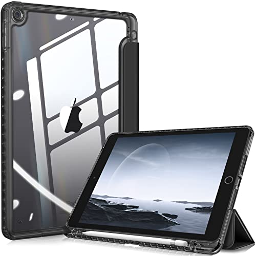 Fintie Hybrid Hülle für 10.2 Zoll iPad 9. Generation 2021/8. Gen 2020/7. Gen 2019 mit Stifthalter - Stoßfeste Schutzhülle mit transparenter Hartschale auf der Rückseite, Pechschwarz von FINTIE