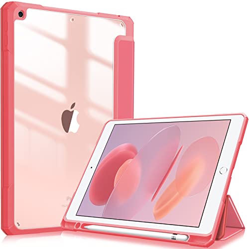 Fintie Hybrid Hülle für 10.2 Zoll iPad 9. Generation 2021/8. Gen 2020/7. Gen 2019 mit Stifthalter - Stoßfeste Schutzhülle mit transparenter Hartschale auf der Rückseite, Pink von Fintie