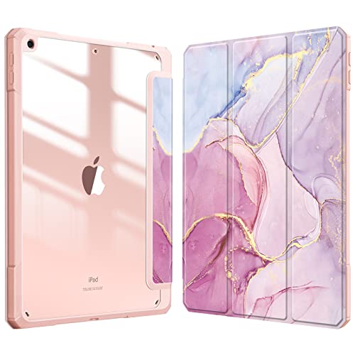 Fintie Hybrid Hülle für 10.2 Zoll iPad 9. Generation 2021/8. Gen 2020/7. Gen 2019 mit Stifthalter - Stoßfeste Schutzhülle mit transparenter Hartschale auf der Rückseite, Rosa Marmor von Fintie