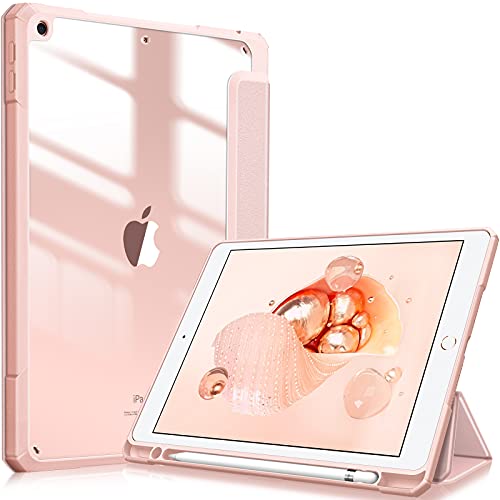 Fintie Hybrid Hülle für 10.2 Zoll iPad 9. Generation 2021/8. Gen 2020/7. Gen 2019 mit Stifthalter - Stoßfeste Schutzhülle mit transparenter Hartschale auf der Rückseite, Roségold von Fintie