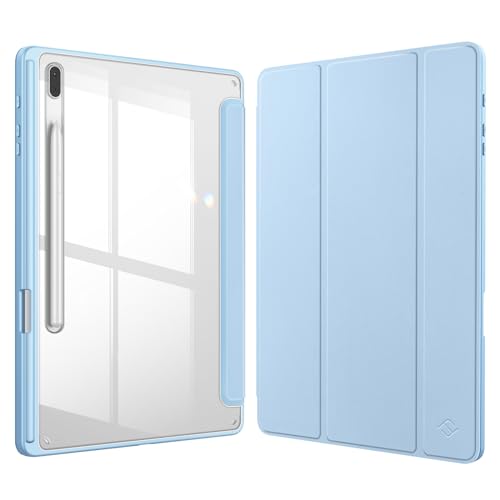 Fintie Hybrid Hülle für Samsung Galaxy Tab S8 Plus 2022/Tab S7 FE 2021/Tab S7 Plus 2020 12.4 Zoll - Stoßfeste Abdeckung mit Transparent Klar Hartschalen Rückseite Schutzhülle, Himmelblau von Fintie