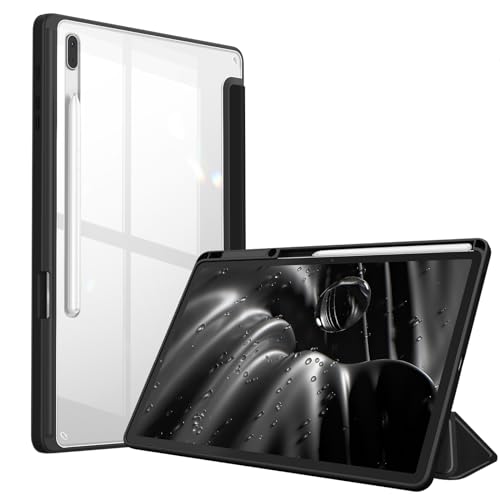 Fintie Hybrid Hülle für Samsung Galaxy Tab S8 Plus 2022/Tab S7 FE 2021/Tab S7 Plus 2020 12.4 Zoll - Stoßfeste Abdeckung mit Transparent Klar Hartschalen Rückseite Schutzhülle, Schwarz von Fintie