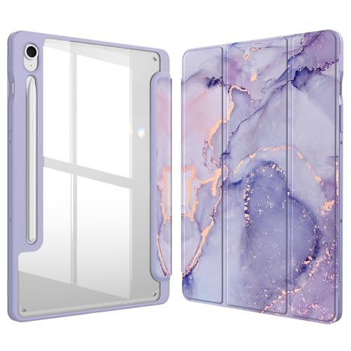 Fintie Hybrid Hülle für Samsung Galaxy Tab S10 FE/S9 FE 10.9"/S9 11" Tablet mit Stifthalter - Stoßfeste Schutzhülle mit Transparenter Hartschale auf der Rückseite, Lila Marmor Fintie Hybrid Hülle für Samsung Galaxy Tab S10 FE/S9 FE 10.9"/S9 11" Tablet mit Stifthalter - Stoßfeste Schutzhülle mit Transparenter Hartschale auf der Rückseite, Lila Marmor von FINTIE