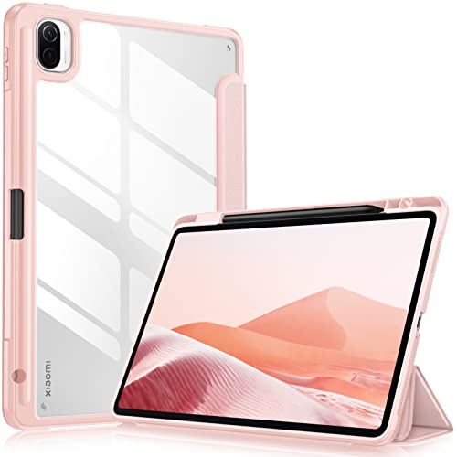 Fintie Hybrid Hülle für Xiaomi Pad 5/Mi Pad 5 Pro ‎11 Zoll 2021, Stoßfeste Abdeckung Schutzhülle mit Transparent Hartschalen Rückseite und Smart Pen Halter für Xiaomi Pad 5 11", Roségold von Fintie