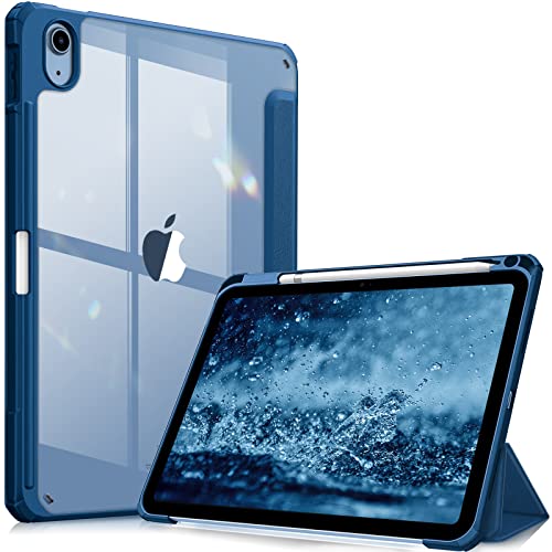Fintie Hybrid Hülle für iPad 10. Generation 2022 (10.9 Zoll) mit Stifthalter - Stoßfeste Schutzhülle mit transparenter Hartschale auf der Rückseite, Blau von Fintie