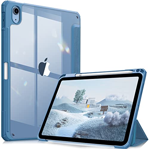 Fintie Hybrid Hülle für iPad 10. Generation 2022 (10.9 Zoll) mit Stifthalter - Stoßfeste Schutzhülle mit transparenter Hartschale auf der Rückseite, Dunstblau von Fintie