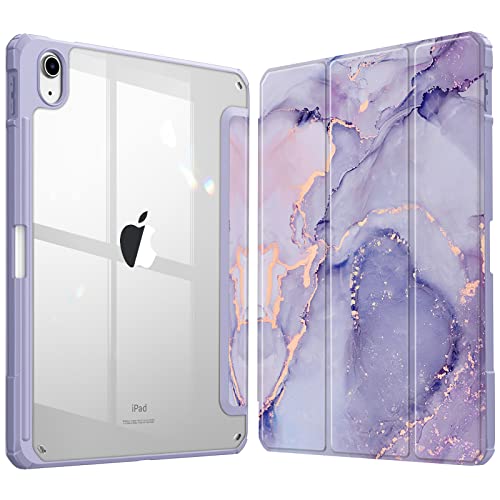 Fintie Hybrid Hülle für iPad (A16) 11 Generation 11 Zoll 2025, iPad 10 Generation 10.9 Zoll 2022 mit Stifthalter - Stoßfeste Schutzhülle mit transparenter Hartschale auf der Rückseite, Lila Marmor von FINTIE