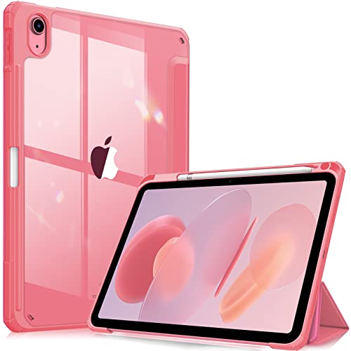 Fintie Hybrid Hülle für iPad 10. Generation 2022 (10.9 Zoll) mit Stifthalter - Stoßfeste Schutzhülle mit transparenter Hartschale auf der Rückseite, Pink von Fintie