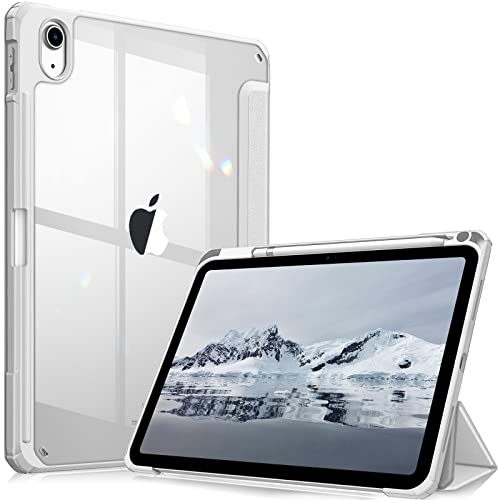 Fintie Hybrid Hülle für iPad 10. Generation 2022 (10.9 Zoll) mit Stifthalter - Stoßfeste Schutzhülle mit transparenter Hartschale auf der Rückseite, Silver von Fintie