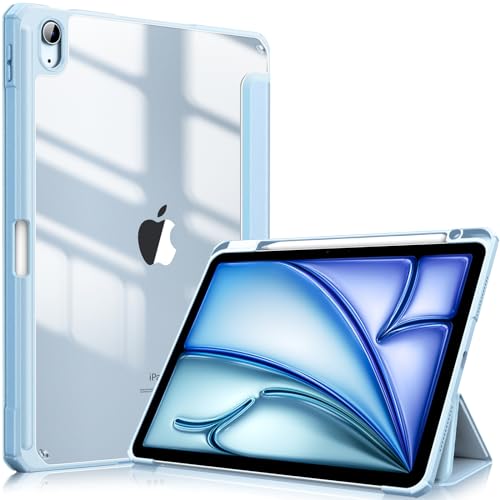Fintie Hybrid Hülle für iPad Air 11 Zoll M3 2025/ M2 2024, iPad Air 5/4 Gen (2022/2020) 10,9 Zoll mit Stifthalter - Stoßfeste Schutzhülle mit transparenter Hartschale auf der Rückseite, Himmelblau von FINTIE