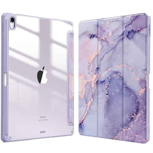 Fintie Hybrid Hülle für iPad Air 13 Zoll (M3) 2025, (M2) 2024 mit Stifthalter - Stoßfeste Schutzhülle Case mit transparenter Hartschale auf der Rückseite für iPad Air 13 Zoll Hülle, Lila Marmor von FINTIE