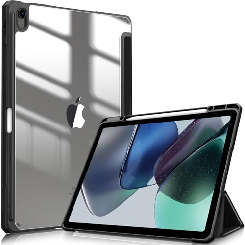 Fintie Hybrid Hülle für iPad Air 13 Zoll (M3) 2025, (M2) 2024 mit Stifthalter - Stoßfeste Schutzhülle Case mit transparenter Hartschale auf der Rückseite für iPad Air 13 Zoll Hülle, Schwarz von FINTIE