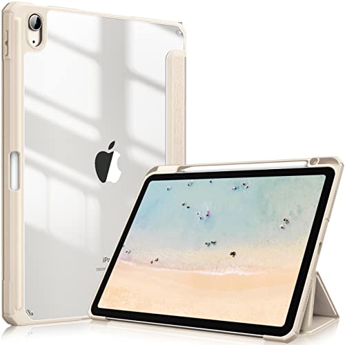 Fintie Hybrid Hülle für iPad Air 11 Zoll, iPad Air 6./5./4. Generation (2024/2022/2020) 10,9 Zoll mit Stifthalter - Stoßfeste Schutzhülle mit transparenter Hartschale auf der Rückseite, Beige von Fintie