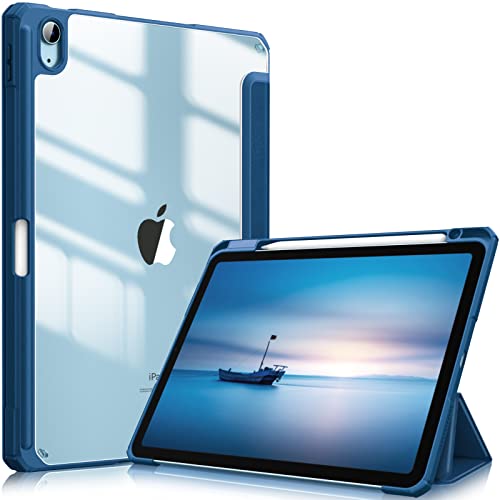 Fintie Hybrid Hülle für iPad Air 11 Zoll 2024, iPad Air 5. Generation 2022/ iPad Air 4 10.9 Zoll mit Stifthalter - Stoßfeste Schutzhülle mit transparenter Hartschale auf der Rückseite, Blau von Fintie