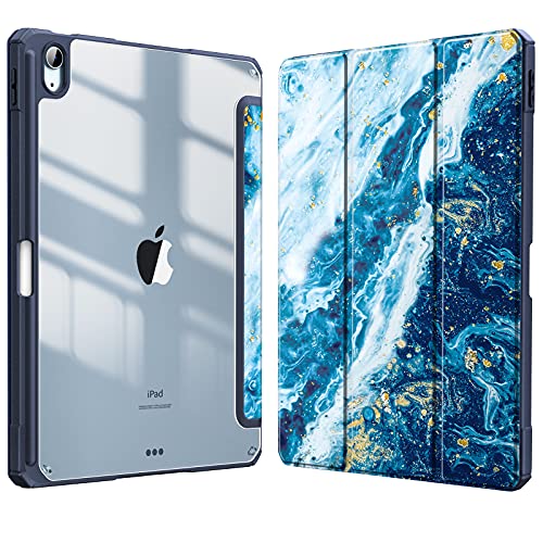 Fintie Hybrid Hülle für iPad Air 5. Generation 2022 / iPad Air 4. Generation 2020 10.9 Zoll mit Stifthalter - Stoßfeste Schutzhülle mit transparenter Hartschale auf der Rückseite, Meeresblau von Fintie