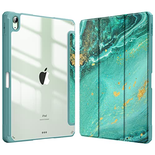 Fintie Hybrid Hülle für iPad Air 11 Zoll M3 2025/ M2 2024, iPad Air 5/4 Gen (2022/2020) 10,9 Zoll mit Stifthalter - Stoßfeste Schutzhülle mit transparenter Hartschale auf der Rückseite, Meergrün von FINTIE
