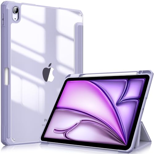 Fintie Hybrid Hülle für iPad Air 11 Zoll 2024, iPad Air 5. Generation 2022/ iPad Air 4 10.9 Zoll mit Stifthalter - Stoßfeste Schutzhülle mit transparenter Hartschale auf der Rückseite, Pastellviolett von Fintie