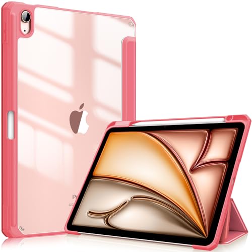 Fintie Hybrid Hülle für iPad Air 5. Generation 2022 / iPad Air 4. Generation 2020 10.9 Zoll mit Stifthalter - Stoßfeste Schutzhülle mit transparenter Hartschale auf der Rückseite, Pink von Fintie