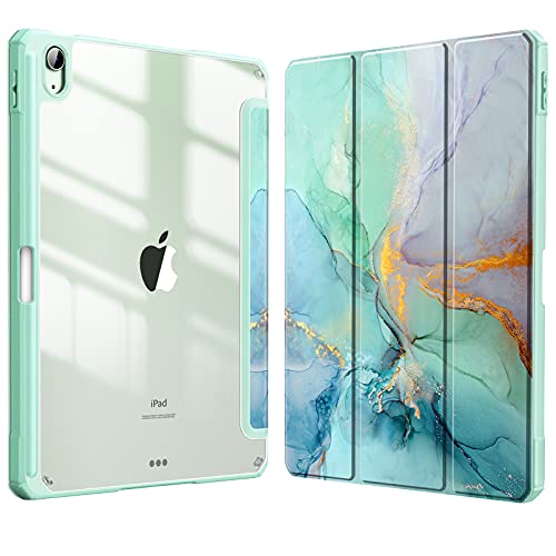 Fintie Hybrid Hülle für iPad Air 5. Generation 2022 / iPad Air 4. Generation 2020 10.9 Zoll mit Stifthalter - Stoßfeste Schutzhülle mit transparenter Hartschale auf der Rückseite, Smaragd Marmor von Fintie