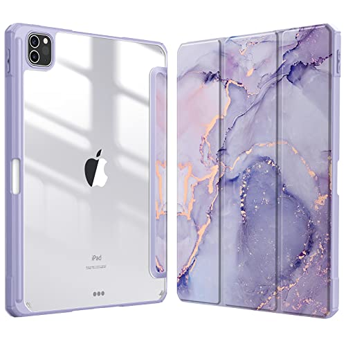FINTIE Hybrid Hülle für iPad Pro 11 2022/2021 (3./4. Generation) mit Stifthalter - Stoßfeste Schutzhülle mit transparenter Hartschale auf der Rückseite für iPad Pro 11 2020/2018, Lila Marmor von FINTIE