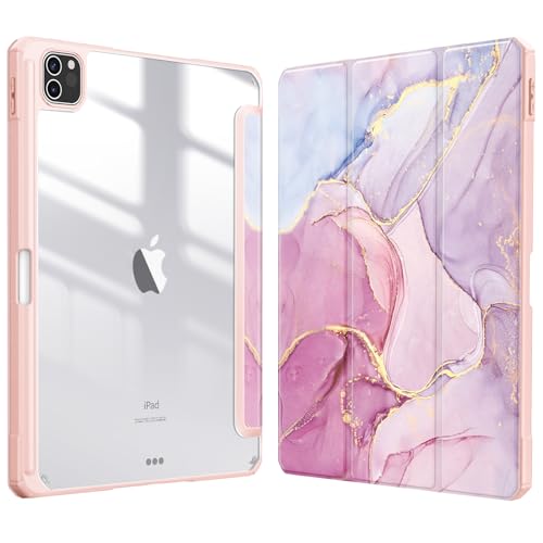 FINTIE Hybrid Hülle für iPad Pro 11 2022/2021 (3./4. Generation) mit Stifthalter - Stoßfeste Schutzhülle mit transparenter Hartschale auf der Rückseite für iPad Pro 11 2020/2018, Rosa Marmor von FINTIE