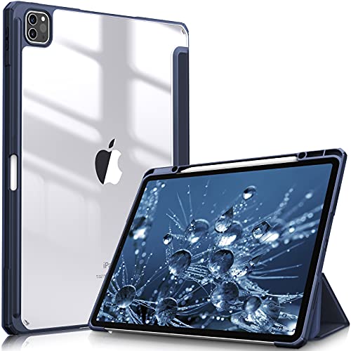 Fintie Hybrid Hülle für iPad Pro 12.9 2022 (6. Generation)/ iPad Pro 12.9 2021/2020/2018 mit Stifthalter - Stoßfeste Schutzhülle mit transparenter Hartschale auf der Rückseite, Marineblau von FINTIE