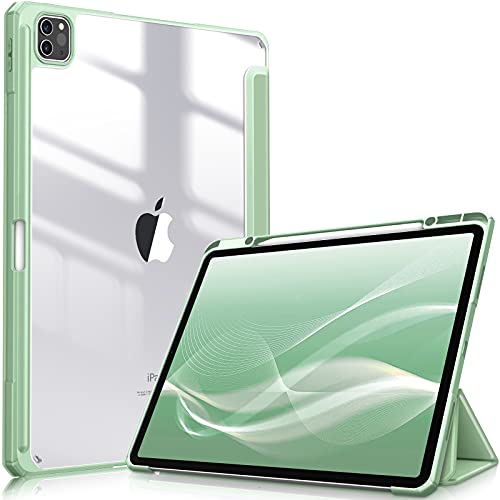 Fintie Hybrid Hülle für iPad Pro 12.9 2022 (6. Generation)/ iPad Pro 12.9 2021/2020/2018 mit Stifthalter - Stoßfeste Schutzhülle mit transparenter Hartschale auf der Rückseite, Pastellgrün von FINTIE