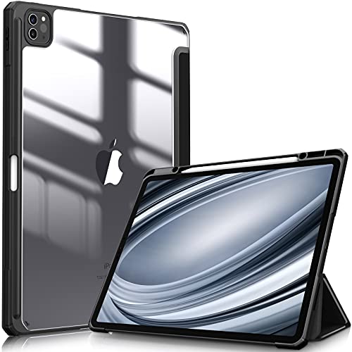Fintie Hybrid Hülle für iPad Pro 12.9 2022 (6. Generation)/ iPad Pro 12.9 2021/2020/2018 mit Stifthalter - Stoßfeste Schutzhülle mit transparenter Hartschale auf der Rückseite, Schwarz von FINTIE