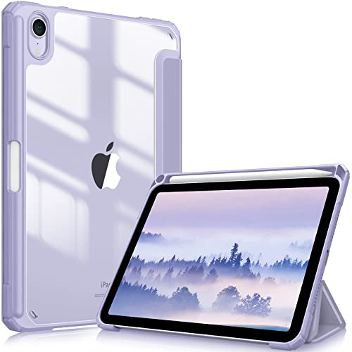 Fintie Hybrid Hülle für iPad mini 7 (A17 Pro) 2024 / iPad mini 6. Generation 2021 8.3 Zoll mit Stifthalter - Stoßfeste Schutzhülle mit transparenter Hartschale auf der Rückseite, Pastellviolett von FINTIE