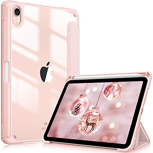 Fintie Hybrid Hülle für iPad mini 7 (A17 Pro) 2024 / iPad mini 6. Generation 2021 8.3 Zoll mit Stifthalter - Stoßfeste Schutzhülle mit transparenter Hartschale auf der Rückseite, Roségold von FINTIE