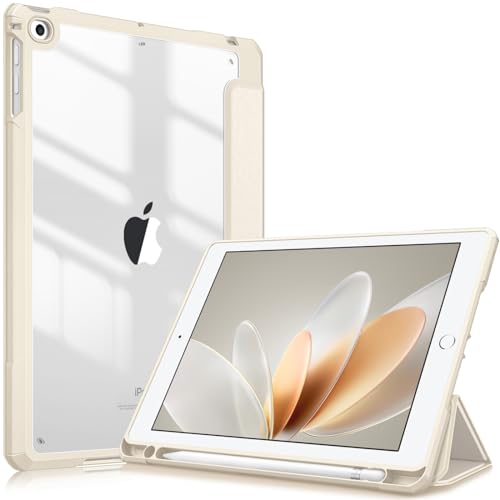 Fintie Hybrid Hülle mit Stifthalter für iPad 6. Generation 2018/ iPad 5. Gen 2017/ iPad Air 2/ iPad Air 9.7" - Stoßfeste Schutzhülle mit transparenter Hartschale auf der Rückseite, Beige von Fintie