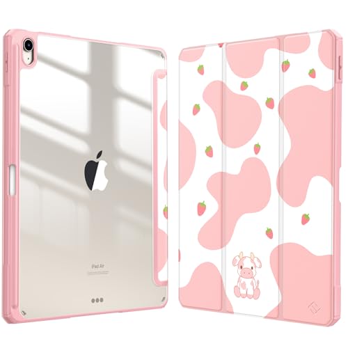 Fintie Hybrid-Schutzhülle für iPad Air 13 Zoll (M2) 2024, [Eingebauter Stifthalter] Stoßfeste Abdeckung mit klarer, transparenter Rückschale, Erdbeerkuh von FINTIE