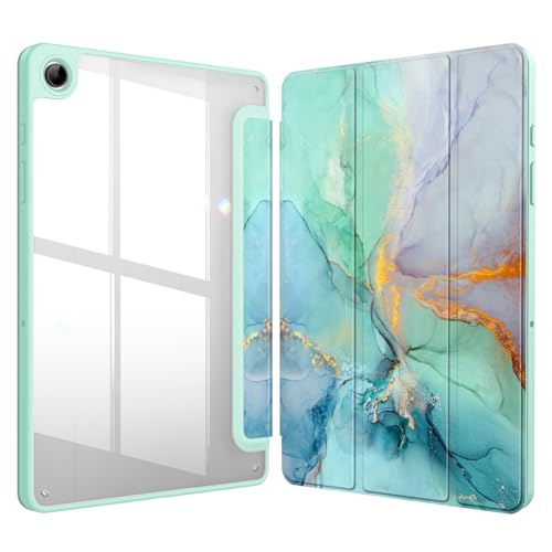 Fintie Hybrid-Hülle für Samsung Galaxy Tab A9 Plus/A9+ 5G 27,9 cm (11 Zoll) (2023 Modell, SM-X210/X216/X218), stoßfeste Hülle mit transparenter Rückseite, Auto-Wake/Sleep, Smaragd Marmoreffekt von FINTIE