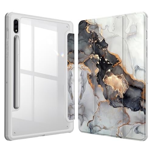 Fintie HybridSchutzhülle für Samsung Galaxy Tab S8 Tab S7 11 Zoll (Modell SMX700 X706 T870 T875 T878) mit SStifthalter stoßfeste Abdeckung mit transparenter Rückseite automatische Wake Sleep CMarmor von FINTIE