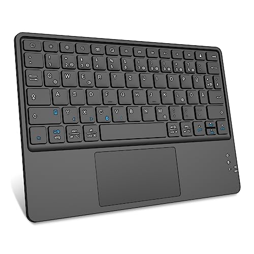 FINTIE Kabellose Bluetooth Tastatur mit Touchpad, Tablet Tastatur Deutsch Layout für iPad, Samsung Tablets, iPhone, Smartphone, iOS, Android-Tablets, Schwarz von FINTIE