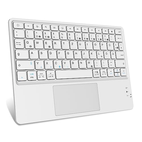 FINTIE Kabellose Bluetooth Tastatur mit Touchpad, Tablet Tastatur Deutsch Layout für iPad, Samsung Tablets, iPhone, Smartphone, iOS, Android-Tablets, Weiße von FINTIE