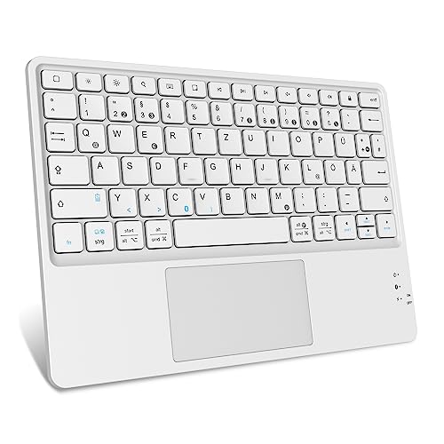 Fintie Kabellose Bluetooth Tastatur mit Touchpad, Tablet Tastatur Deutsch Layout für iPad, Samsung, Lenovo Tablets, iPhone, Smartphone, iOS, Android-Tablets, Weiße von Fintie