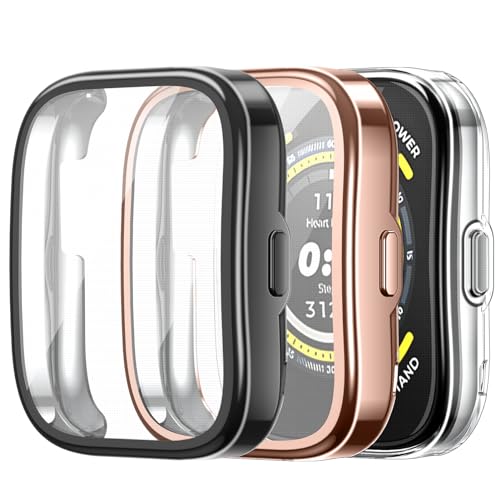 Fintie Schutzhülle Kompatibel mit Amazfit Bip 5, [3 Stück] Weiche TPU Displayschutz Schutz Gehäuse Abdeckung, 1 Schwarz + 1 Klar + 1 Roségold von FINTIE