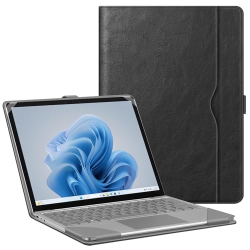 Fintie Schutzhülle für 12,4 Zoll Microsoft Surface Laptop Go 3/2/1 (Modell 2013/1943), Premium PU Leder Schutzhülle Folio Book Cover mit großer Tasche (Schwarz) von FINTIE