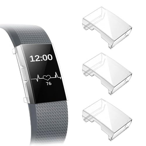 Fintie Schutzhülle kompatibel mit Fitbit Charge 2 - [3 Stück] Ultra-Dünn Leichte Displayschutz Polycarbonat Schutzfolie Gehaüse Abdeckung, Transparent von FINTIE
